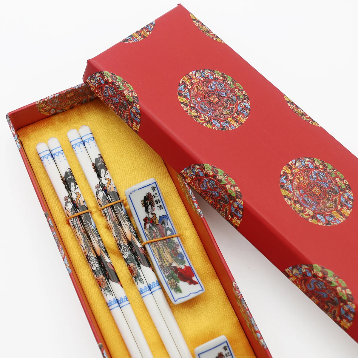 Chinese Style Jingdezhen Blue And White Ceramic Chopsticks Gift Box Souvenirs Sushi Sticks Wooden Chopsticks Beautiful Tableware