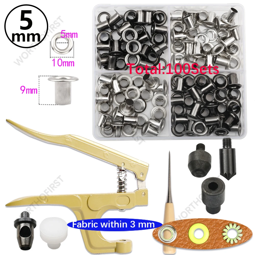 Латунні люверси 5/8 мм із комплектом багатофункціональних плоскогубців Шкіряні люверси Круглі кільця для взуття Сумка Пояс Скрапбукінг