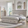 Farmhouse King Size Bed Frame with 54" Tall Geometric Headboard & 2 Large Storage Drawers, Rustic Wood Platform Bed 3