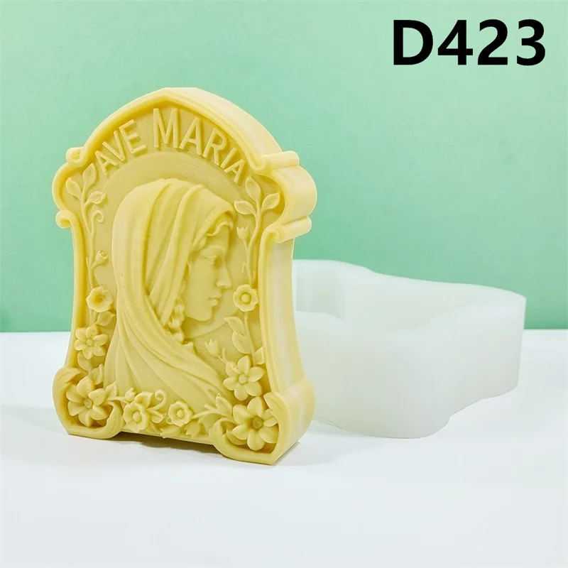 2D Virgin Mary Candle Silicone Mold Western Goddess Virgin Mary Statue Sculpture Epoxy Resin Mold Ma Girl Maria Gypsum Mold