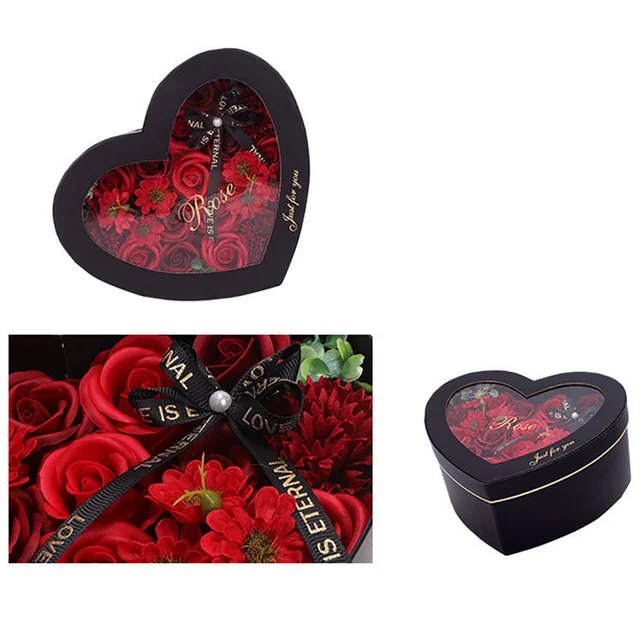 13Pcs Heart Shape Rose Gift Box Artificial Eternal Rose Bouquet Forever Red Rose Valentine Day Gift Christmas Birthday Wedding L 6