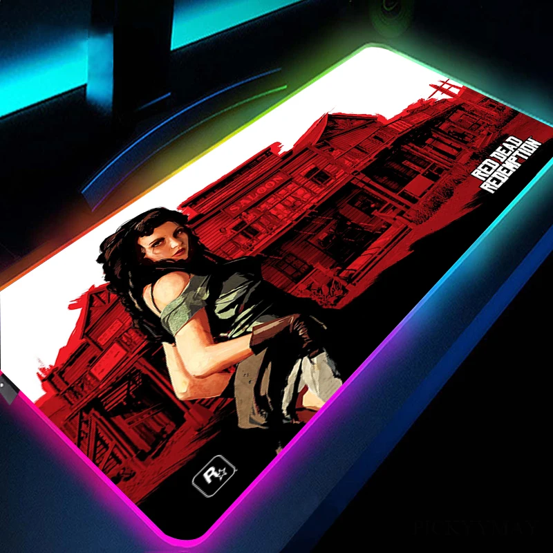 Red Dead Redemption Rgb Mousepad Jogo Grande Rgb Mouse Pad Grande Led Tapete do Mouse Gamer Esteira de Mesa Computador Teclado - Imagem 4