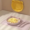 BPA Free 4PCS Silicone Children Tableware Baby Feeding Set Silicone Dinner Plate Spoon Fork Silicone Placemat Baby Stuff 6
