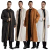 Men Open Abaya Muslim Saudi Jubba Thobe Islamic Clothing Ramadan Kimono Long Sleeve Robe Caftan Dubai Stand Collar Arabic Dress