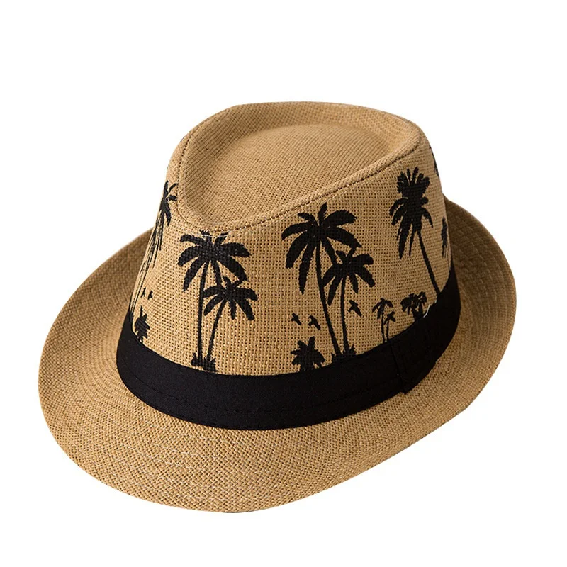 Palm Tree Shade Unisex Summer Women Straw Hat Sun Protection Short Brim Men Beach Cap Jazz Hat