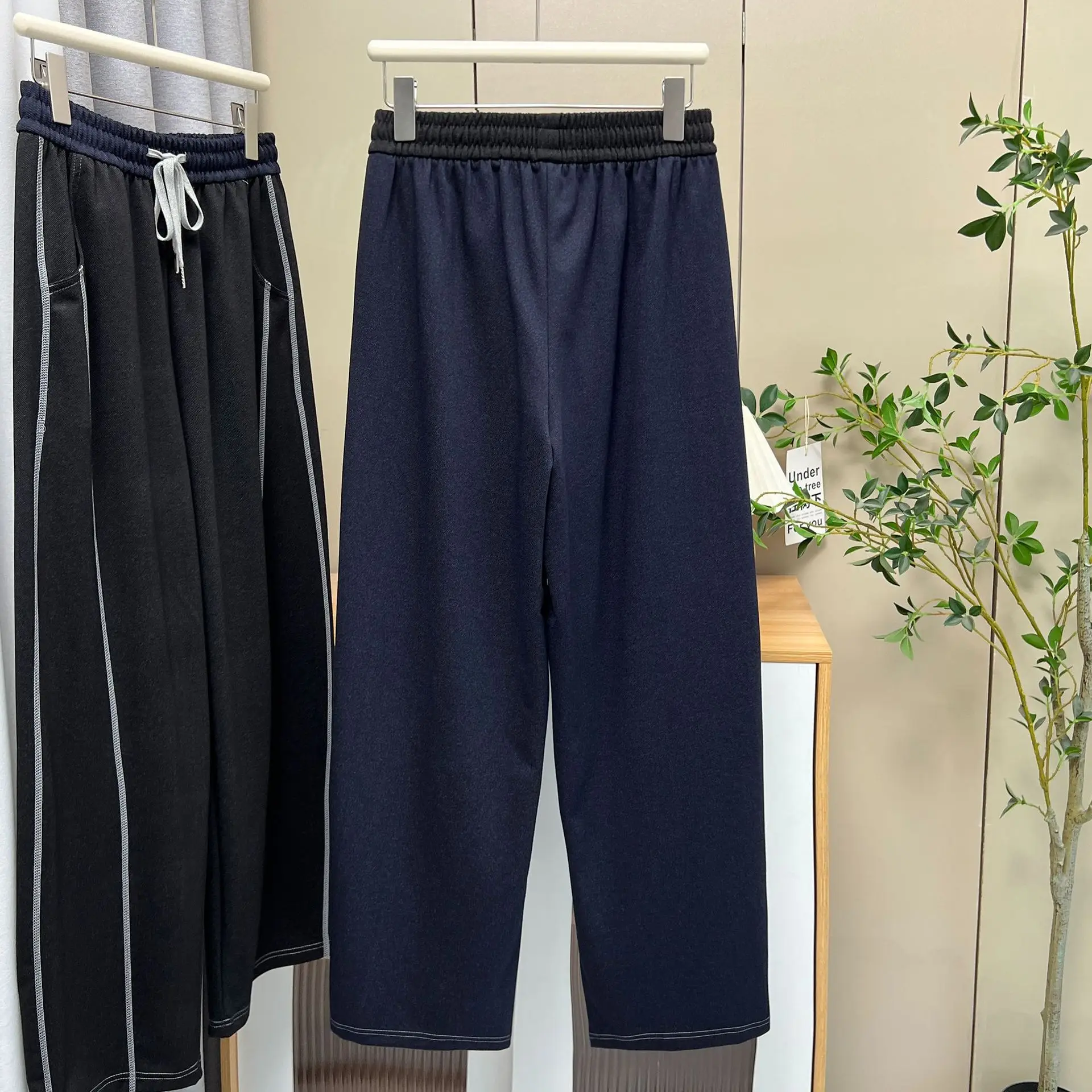 Plus Size Women's Straight Pants Autumn New Style Bright Line Casual Wide Leg Trousers 016