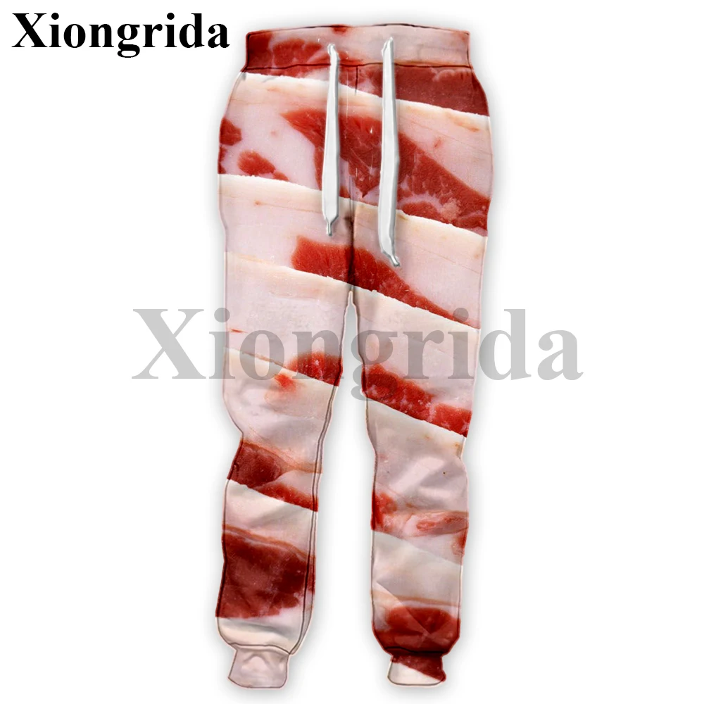 Funny Meat Print Sweatpants Mens Raw Pork 3D Printed Elastic Waist Pants Summer Novelty Graphics Casual Trousers Streetwear