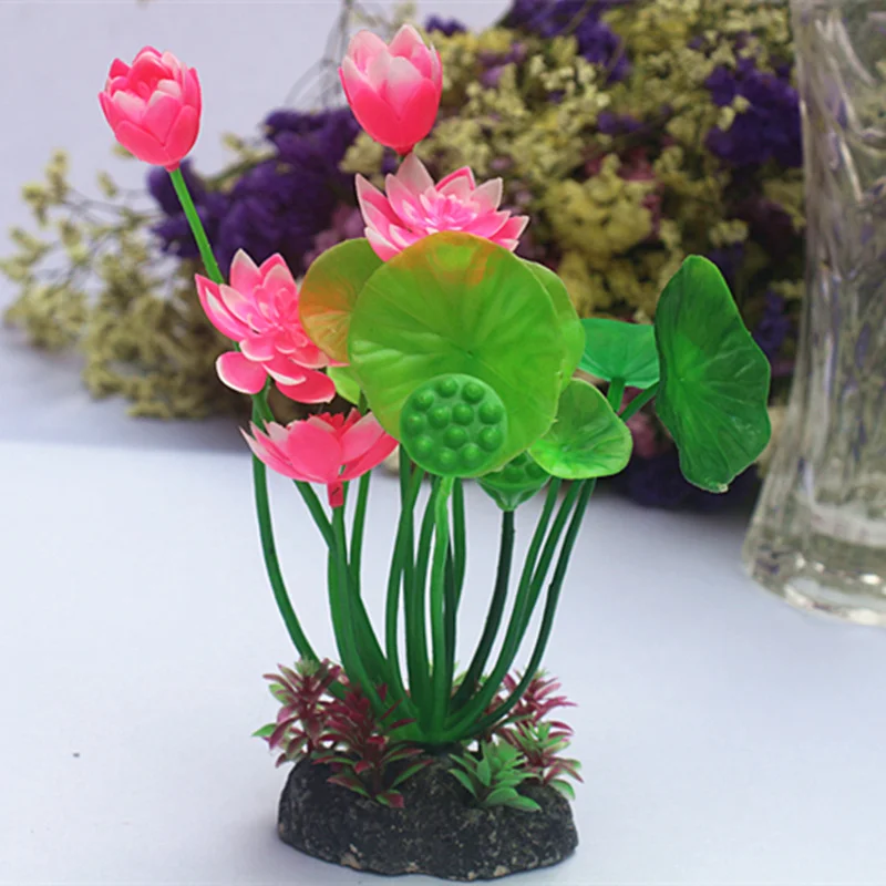 Simulated Aquatic Plants Lotus Aquarium Landscaping Decoration Aquarium Lotus Plastic Aquatic Plants Silk Cloth Fake