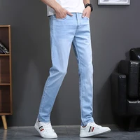 OUSSYU Classic Style Brand Light blue Jeans Men Casual Stretch Slim Denim Pants Fashion Cotton Thin Trousers Male 28-40 2