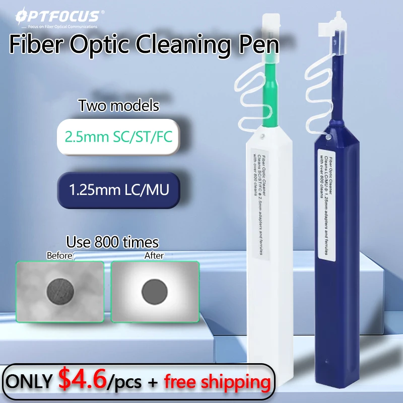 OPTFOCUS 10 unit Fiber Connector Cleaning Tools 800 times LC SC FC 1.25 2.5mm Fiber Cleaner Pen Stick Kit for Optical Adapter