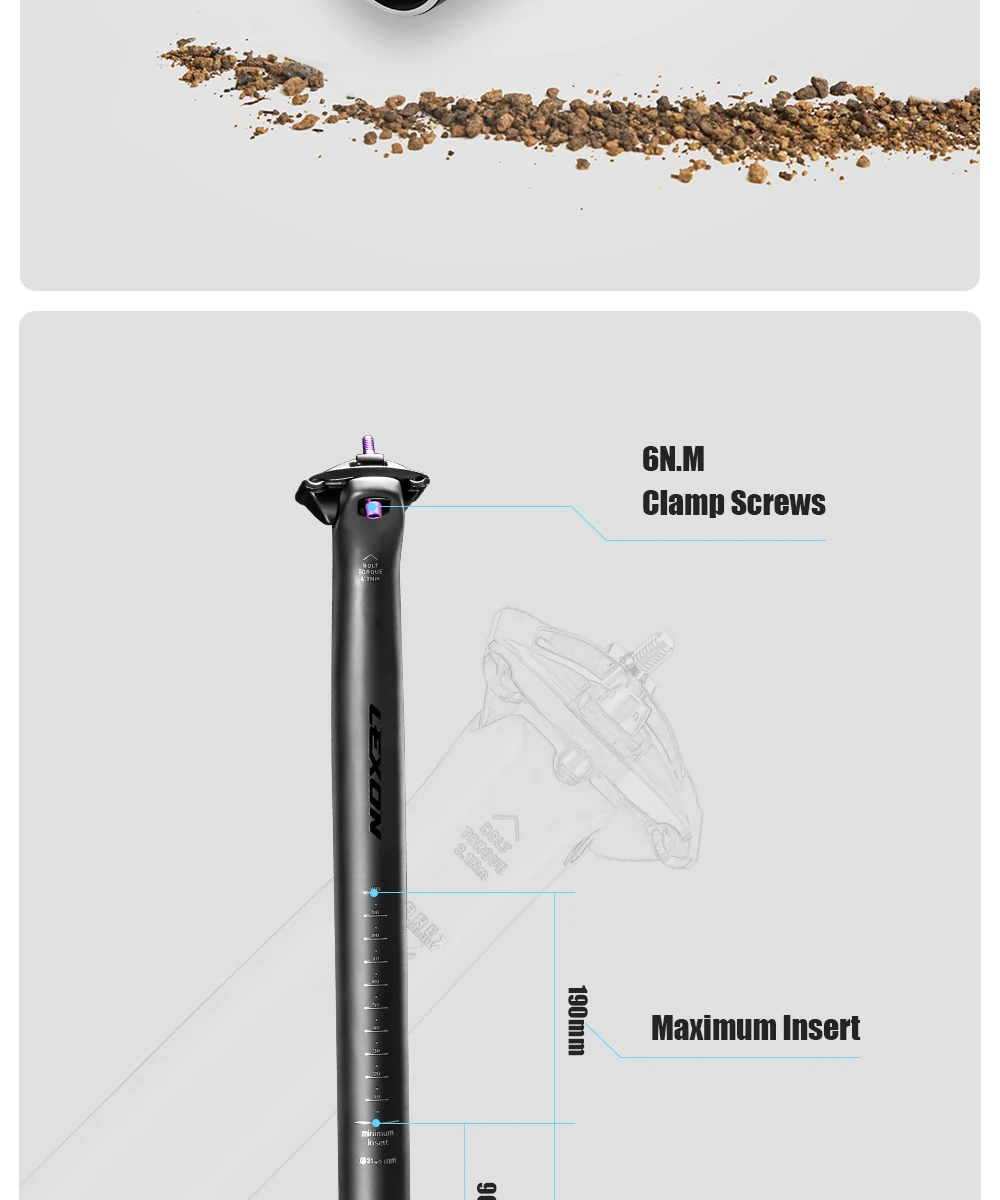 Lexon ultraleichte 145g/155g Fahrrads attel stütze Carbon 27.2/31,6mm zwei Größen MTB/Kies/Rennrad Sitzrohr 350mm Länge Sattelstütze – Detail 5
