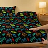 1 Cartoon Fun Game  Printed Matte Fitted Sheet, Bedroom Printed Bed Cover, Bedding (Excluding Pillowcases) 3