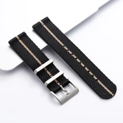 Nylon Woven Canvas Watch Band - Men's Military Sports Quick Release Bracelet - 22mm (Black Beige)