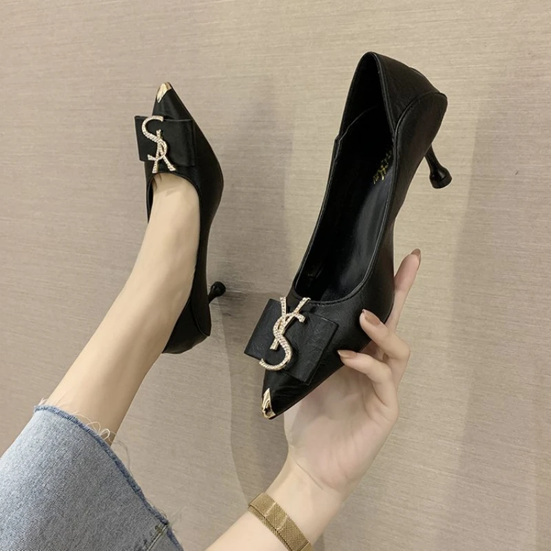 

Lisapie 2023 Spring And Summer Women Pumps Metal Rhinestone Pointed Toe Thin High Heels Elegant Woman Shoes Slip on Pumps