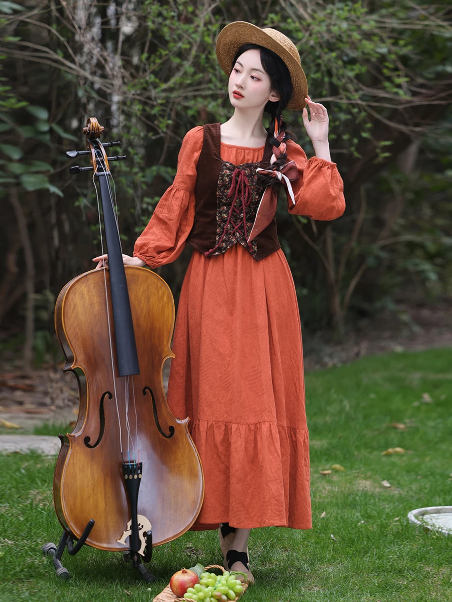 chinese dress ladies Prairie Dress in Black Linen – Field Day main image 0