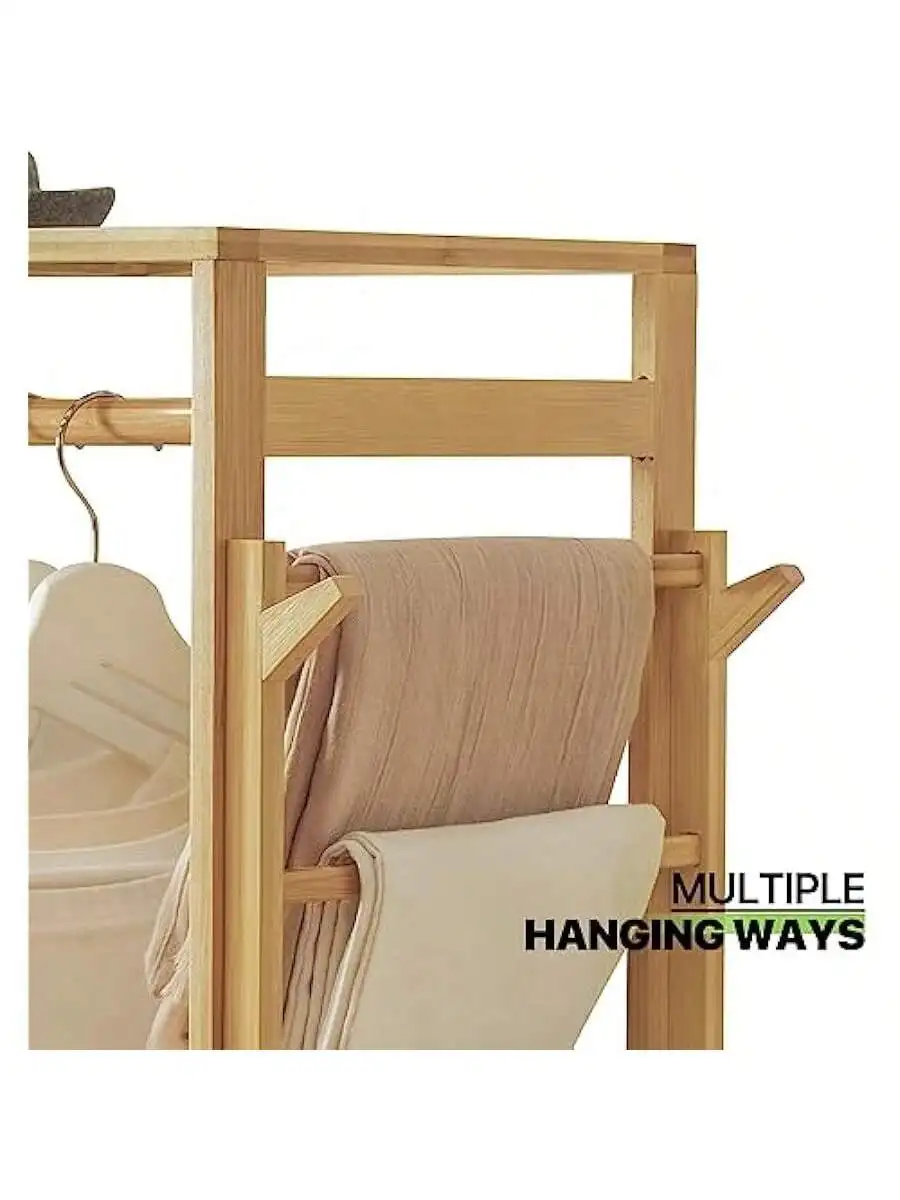 Magshion Bamboo Clothing Garment Rack Freestanding Clothes Coat Hanger Closet Organizer with Shelf for Shoe or Storage B 5