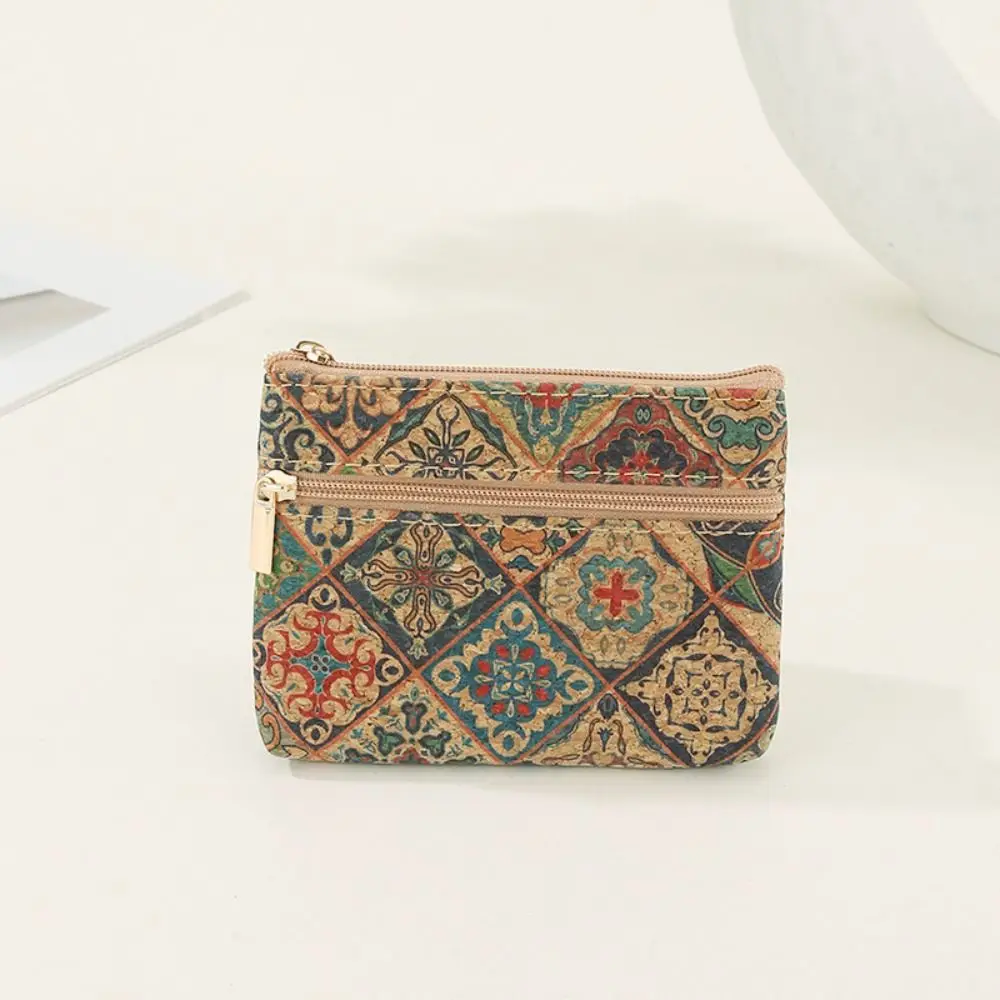 Modische Kork-Geldbörse im Ethno-Stil mit Doppelschicht-Reißverschluss Luxuriöse Retro-Clutch Taschenbörse – Detail 6