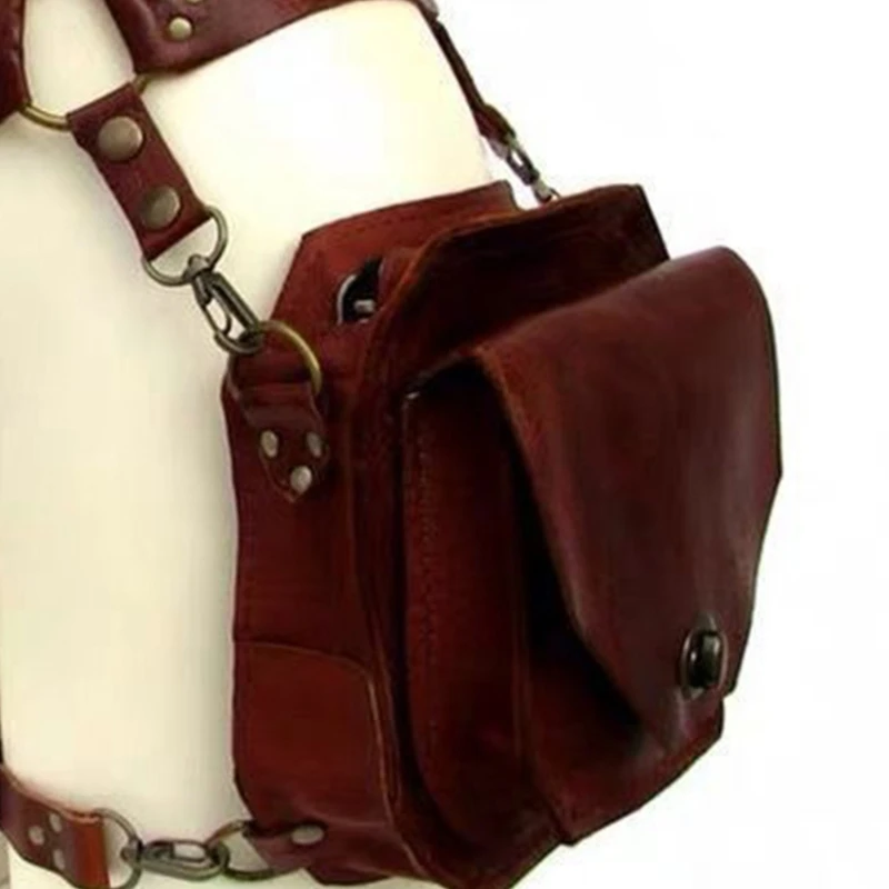 Borsa a tracolla punk retrò in PU, piccola borsa quadrata da cintura per donna, marsupio multifunzione da gamba per telefono - immagine 5