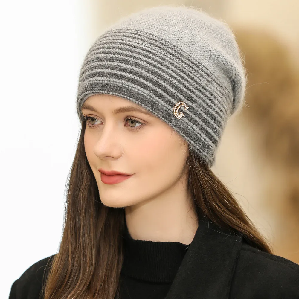 Gebreide muts voor dames winter met konijnenbont mix g-logo_voghion.com