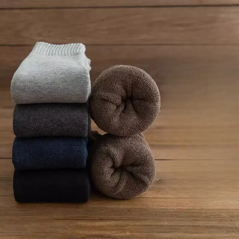 Winter Thick Warm Knee-High Men's Wool Socks Merino Calf Socks Casual Cashmere Terry Fashion Stockings 3 Pair