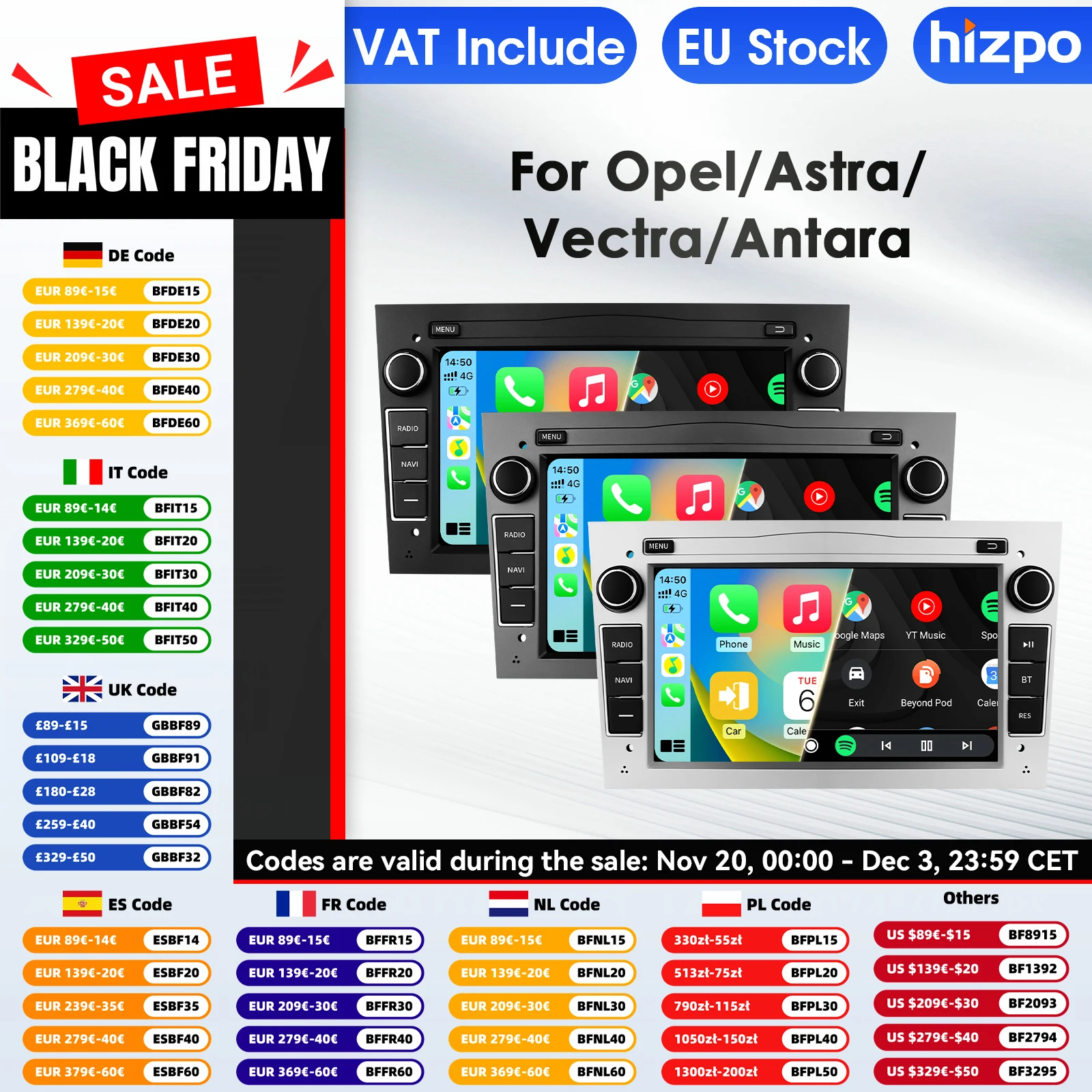 Hizpo Carplay 4G AI Android 14 Radio de coche para Opel Astra H G J Antara Vectra C B Vivaro Corsa C D Zafira B reproductor Multimedia GPS 1