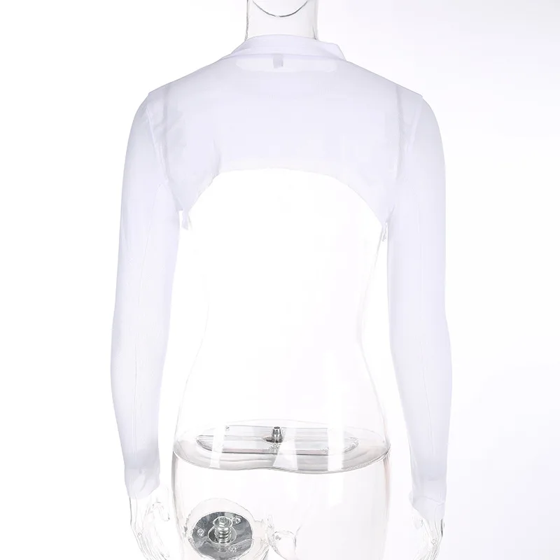 Sexy Women Crop Top Mesh Sleeve T-Shirt Sexy Tops Hollow Out Transparent Tops Ladies T Shirt Black Top Casual T-shirt744_voghion.com