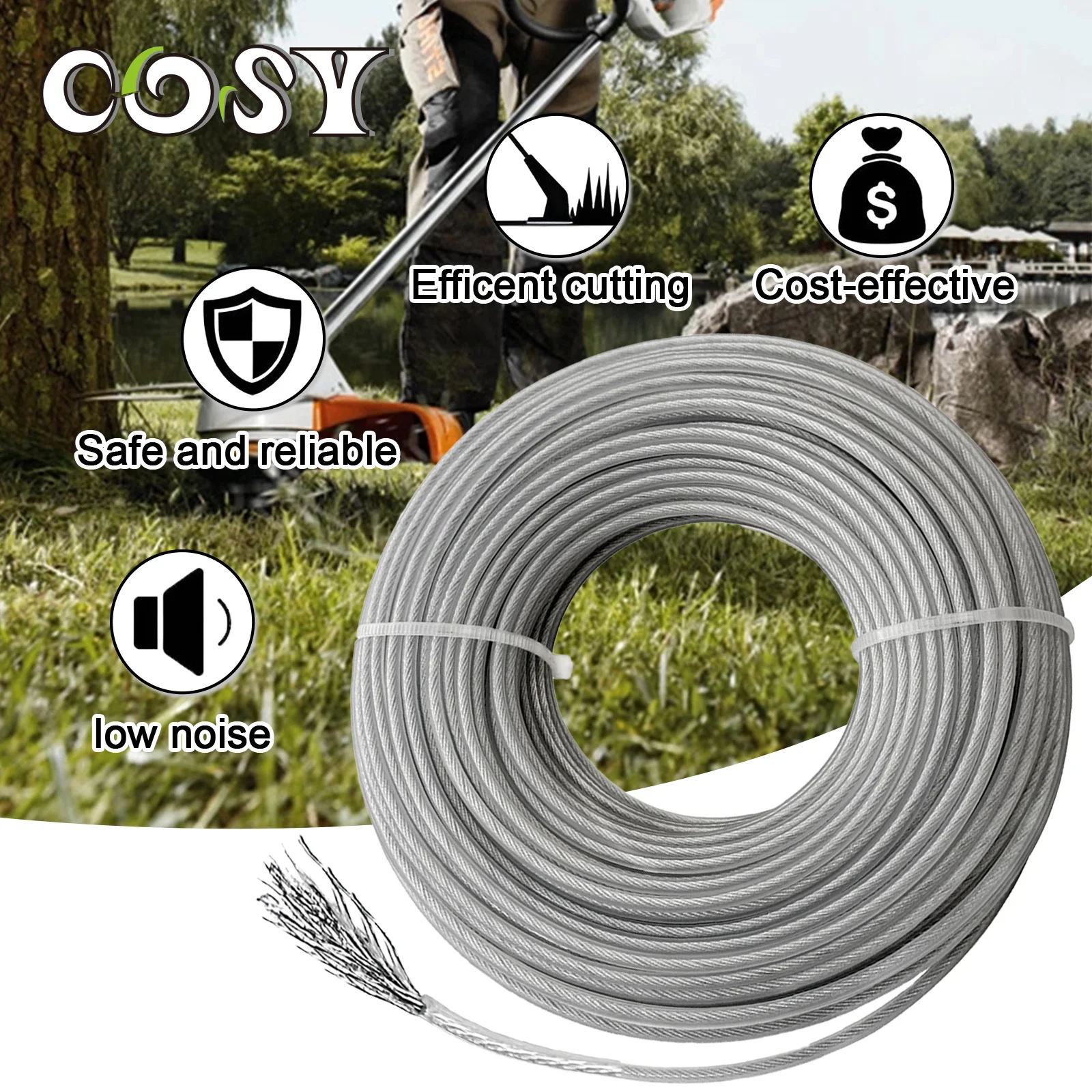2.0/2.4/2.7/3.0/4.0mm*5/10/15m Grass Trimmer Line Steel Strimmer Line Spiral Brush Cutter Rope Mower Accessories Garden Tool