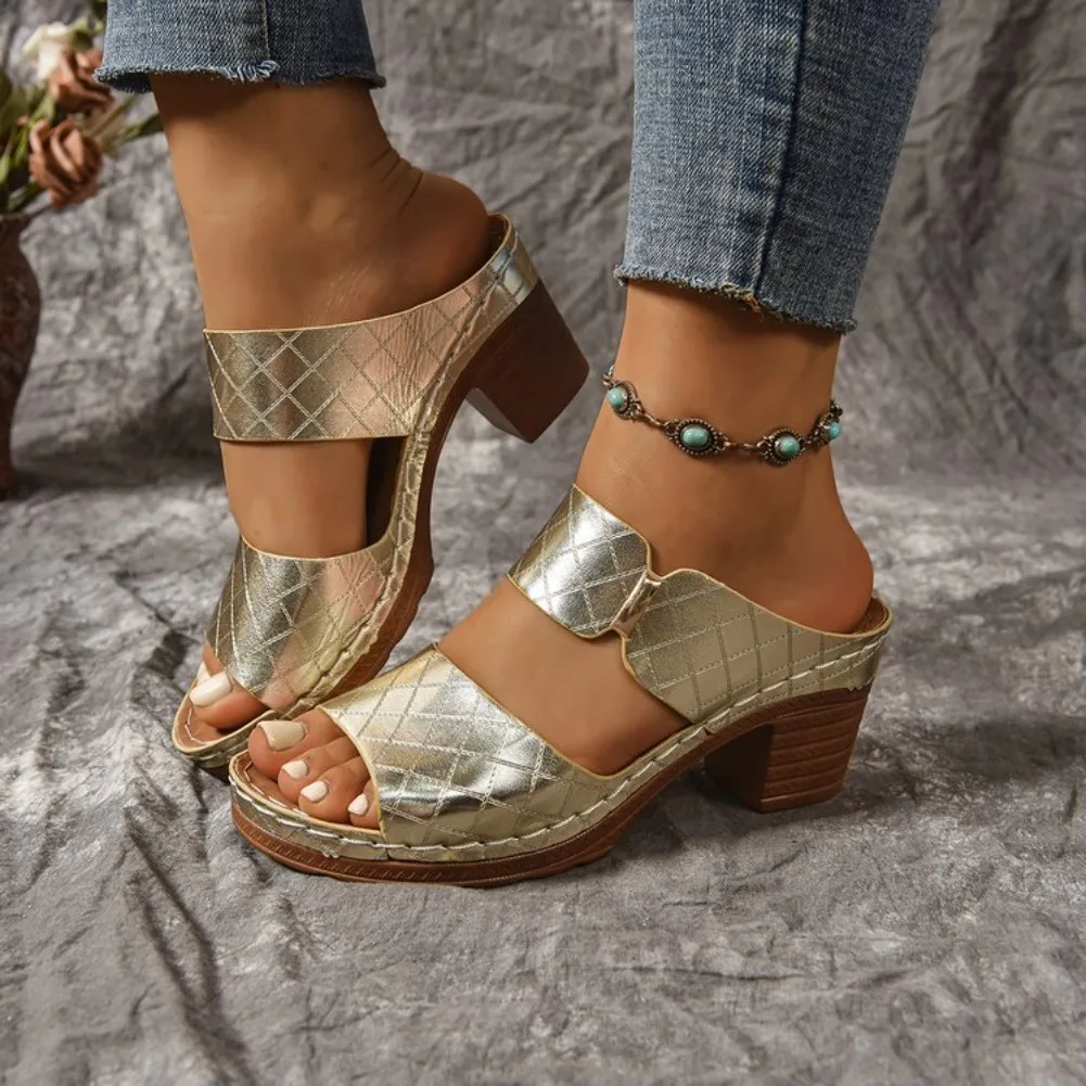 Elegant Ladies Shoes 2025 Brand Open Toe Women's Slippers Fashion Outdoor Dress Sandals Summer New Plus Size Non-Slip High Heels