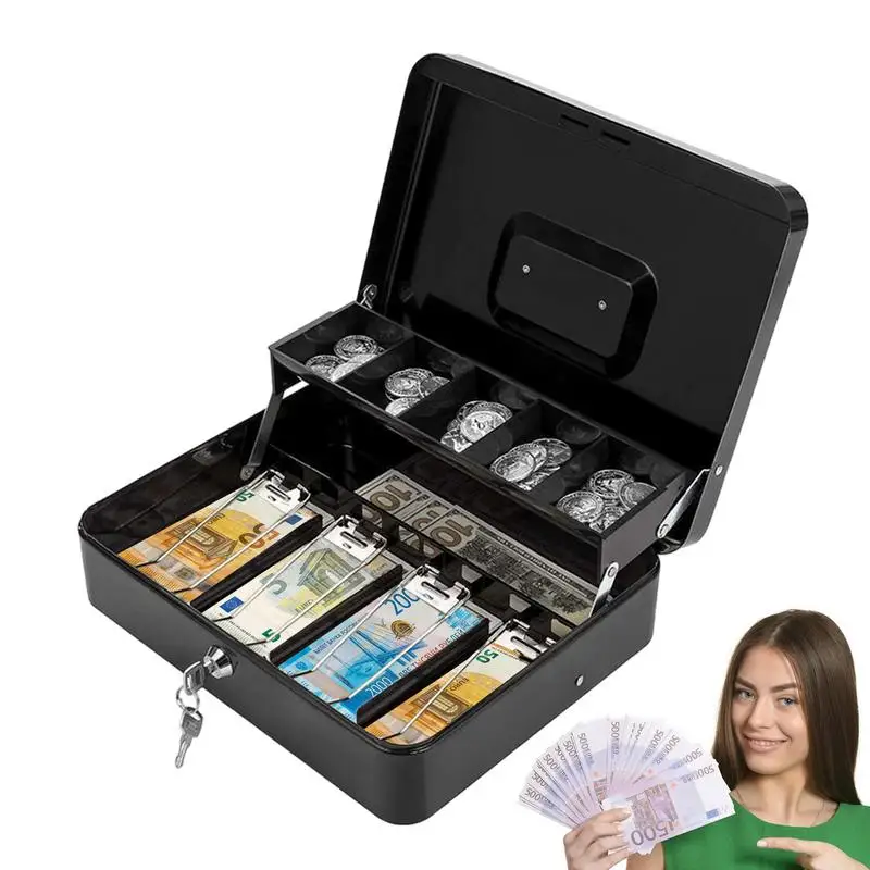 

Locking Cash Box Locking Cash Box With Money Tray Metal Money Saving Organizer 4 Bill/5 Coin Slots Cash Register Drawer Metal
