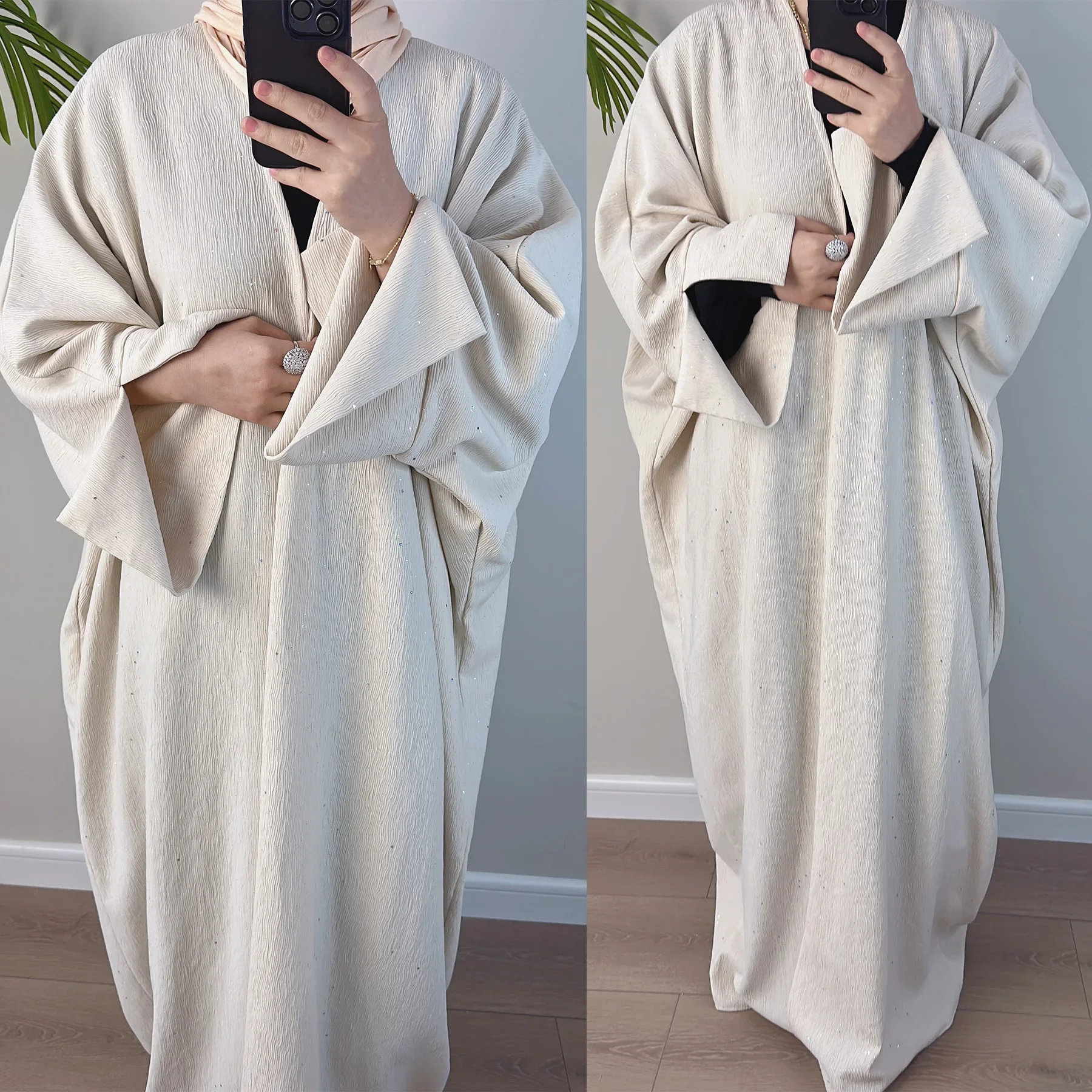 Kimono Abaya for Women Muslim Winter Clothes Ripple Wrinkle Glitter Abayas Dubai Autumn Turkey Long Dresses Islam Outfit Kaftan