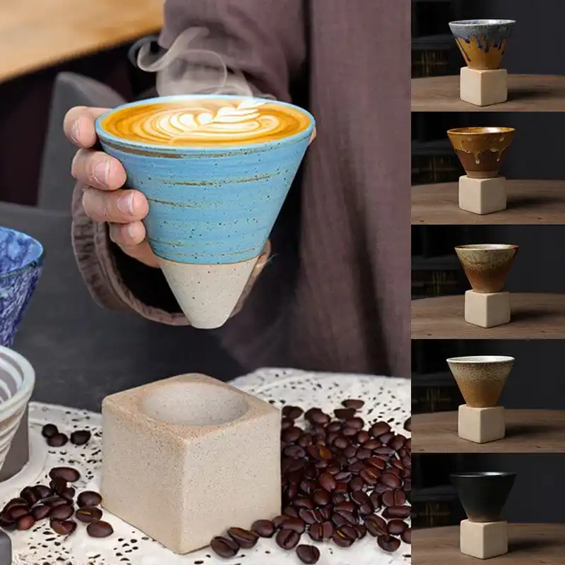 

Коническая кутюрная чашка и основание Se, популярный набор конических кружек, популярная креативная керамическая концентрированная кофейная чашка с ручной росписью и глазурью