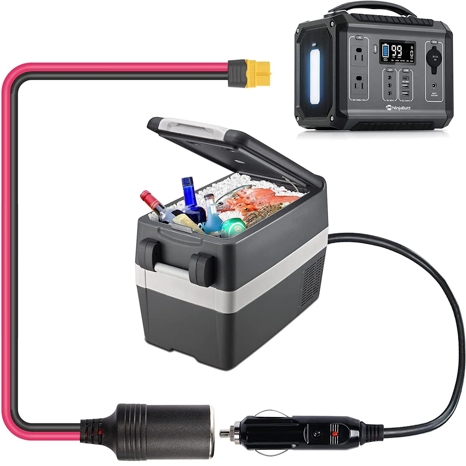 ELFCULB XT60 - Presa accendisigari da auto, 14 AWG XT60 a 12 V, cavo per pannello solare PowerStation (1,52 m