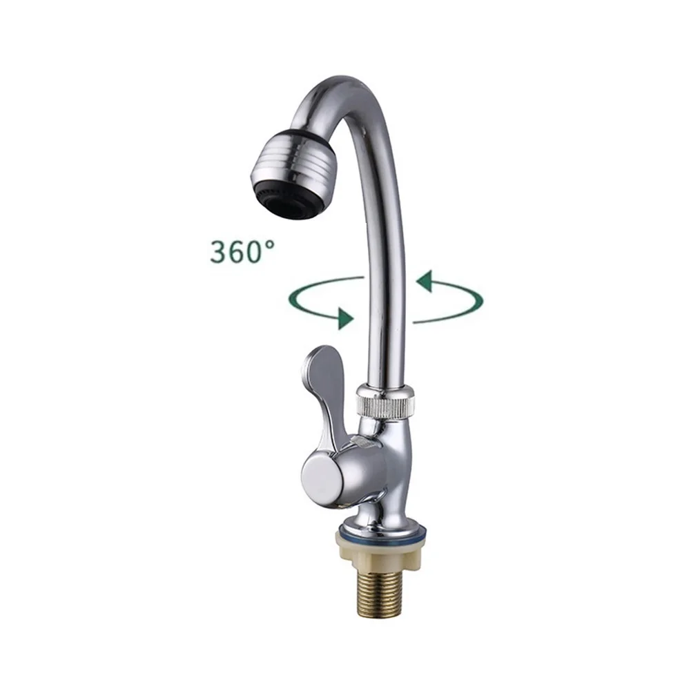 

Cold Tap Kitchen Faucet 360° Rotation Accessories Plastic Steel Silver Color Single Cold Water Bathroom Accessories