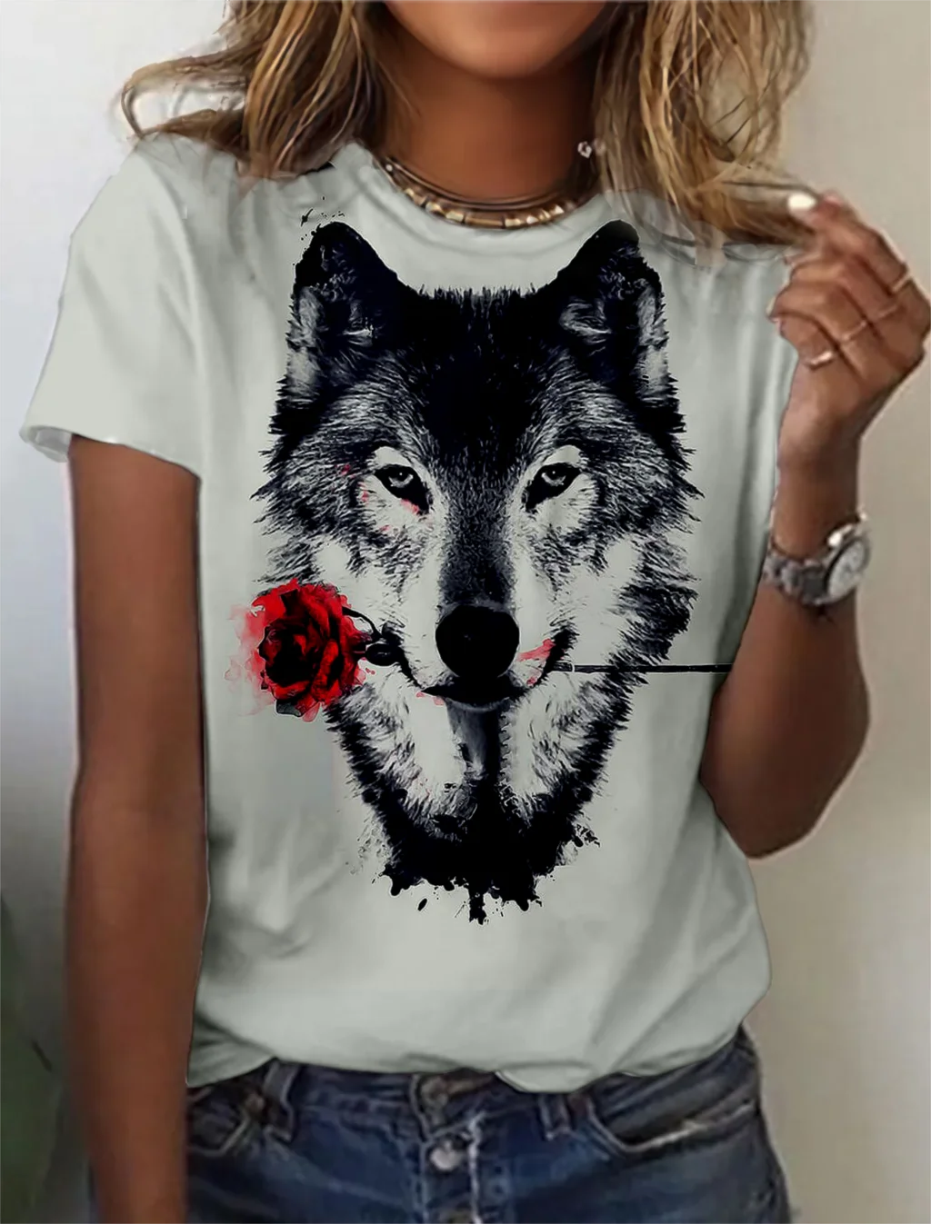 Fashion Women's T-shirt with wolf  Graphic 3D Printed Short Sleeve Summer  T-shirt oversized Polyester Fiber Clothing623_voghion.com