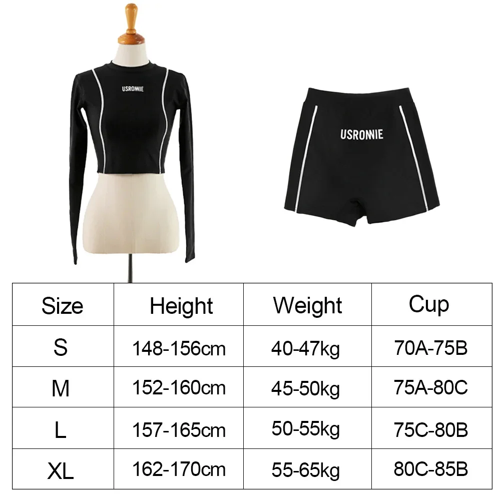 Two-Piece Women's Swimming Suit Ladies Patchwork Long Sleeve Swimwear Sports Pool Beachwear Two Piece Swimsuit With Shorts - 6
