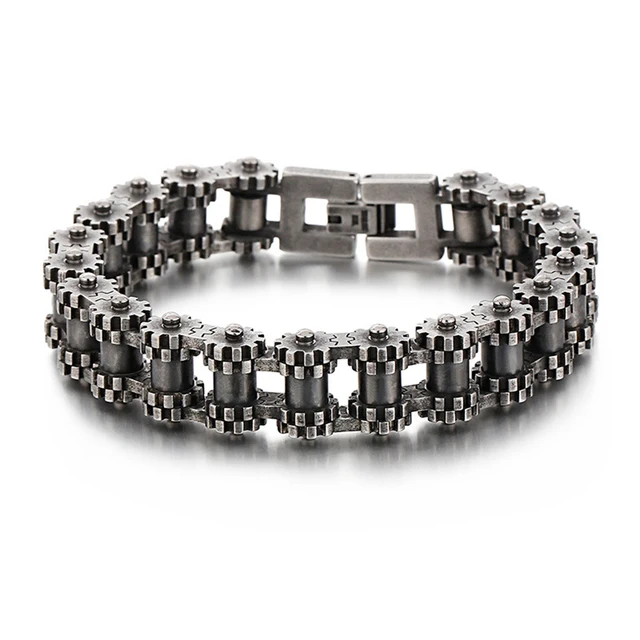 Heavy Punk Rock Rainbow Blue Chain Bracelet in Titanium Steel