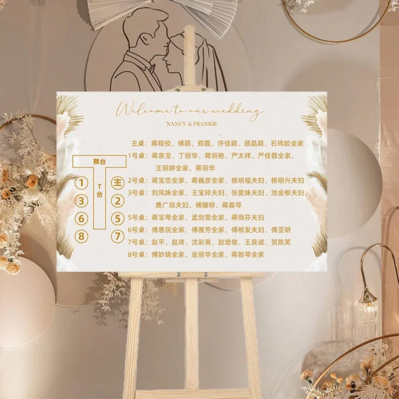 Grass Champagne Autumn Wedding Engagement Seats Distribution welcoming banquet Map Guide Sign please find your seat
