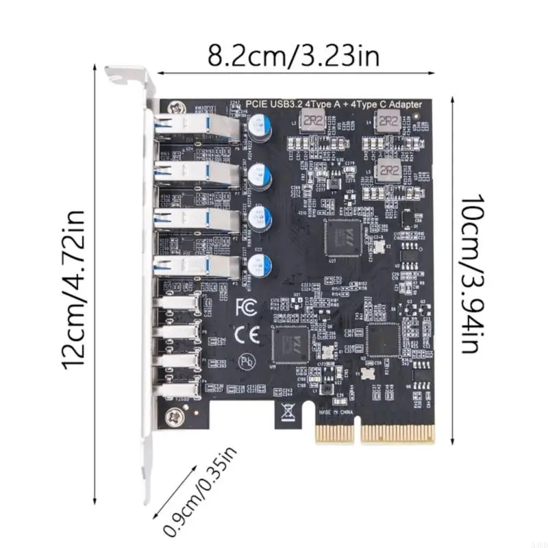 N3UD PCIe USB 3.2 Gen2 Card 8 Port 4X Type USB C 4 A Expansion Card 10Gbps C PCIe PC Internal Hub