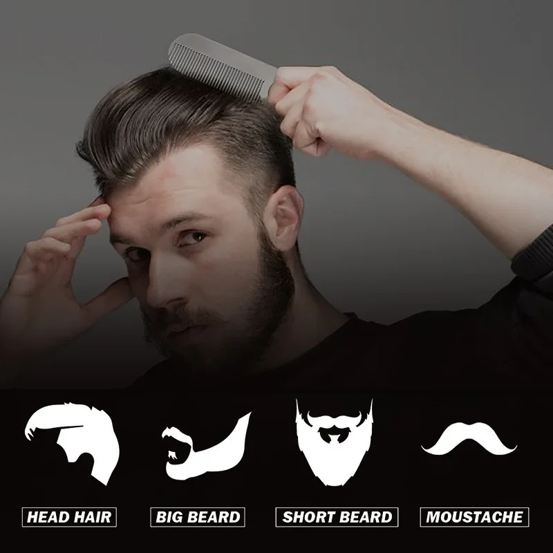 Stainless Steel Men's Beard Comb Portable Mini Oil Head Comb for Barber Mustache Care Shaping Tools Pocket Size Silver Hair Comb 3