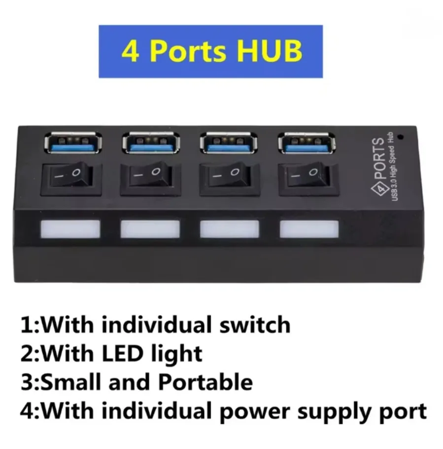 High-Speed Multi-Port USB Hub with LED and On/Off Switch