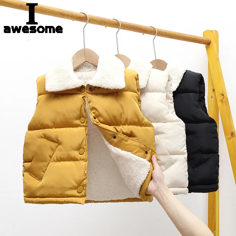 Children Vest New Autumn Winter Sleeveless V-Neck Solid Thickening Casual Vest Baby Velvet Warm Kids Coat Down Cotton Wear out