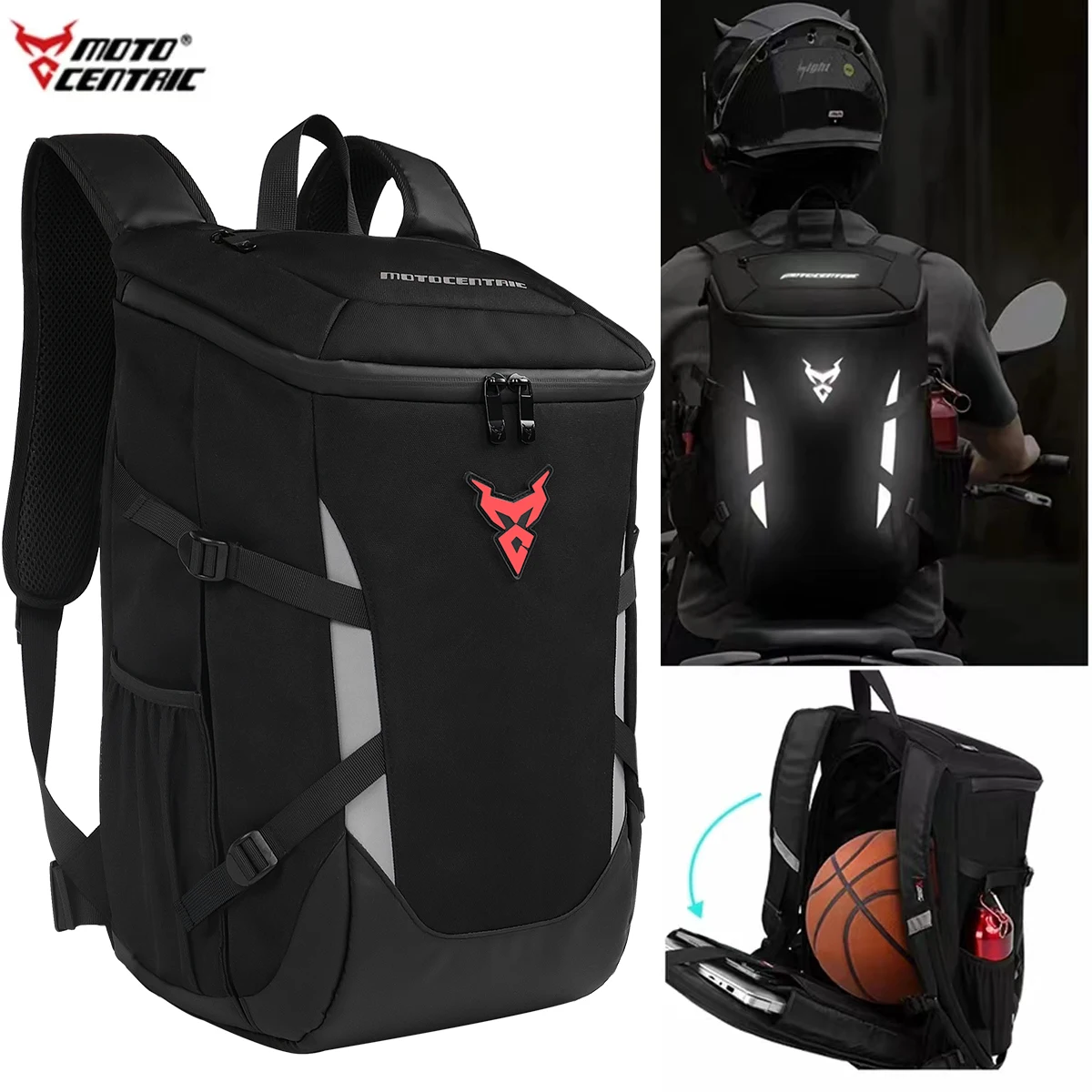 MOTOCENTRIC MT-12-PD Riding Backpack Motorcycle Helmet Bag Large Capacity Rider Outdoor Backpack Cycling Bicycle Waterproof Reflective Travel Bag