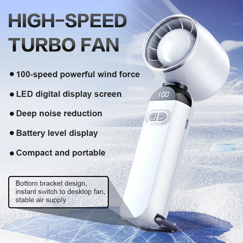 High-Speed Folding Fan LED Digital Display Adjustable Cooling Fan Mini Cold Fan for Camping Hiking Outdoor Activities