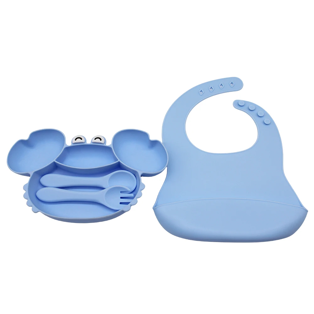 Baby Tableware Set Crab with Suction Cup Silicone Easy to Wash Boilable Sterilized Baby Eating Training Tableware Set