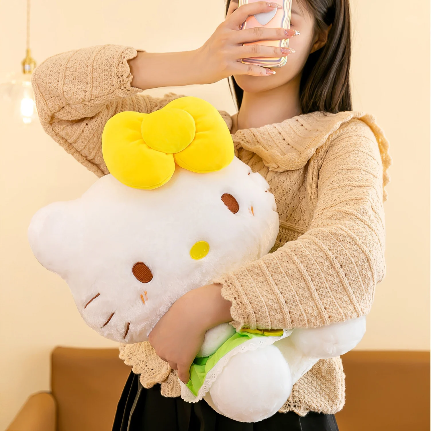 Sanrioハローキティ漫画ぬいぐるみ、カワイイひまわりkt猫、柔らかい