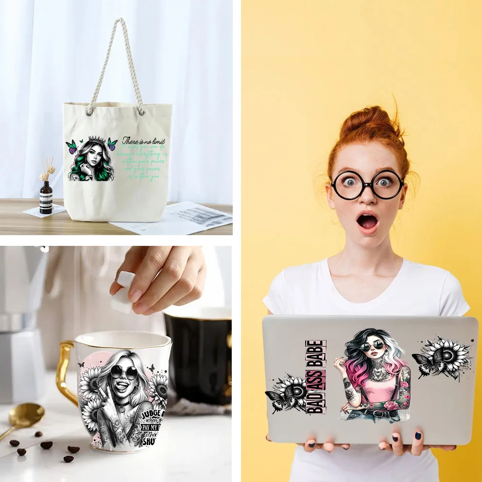 Fashion tattoo girl peel waterproof DIY Decals 3D transfers uvdtf crystal stickers 16oz uv dtf cup wraps for Libbey Glasses