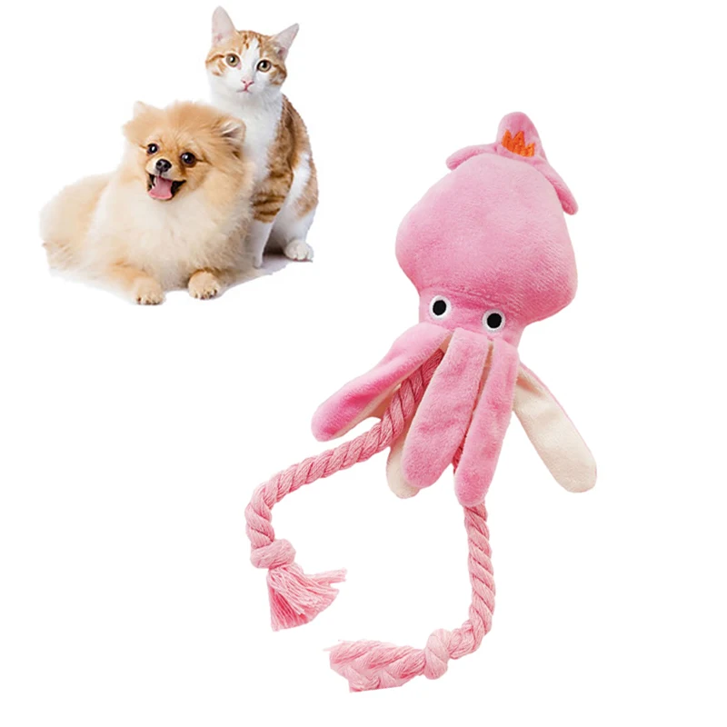

Pet Interactive Cartoon Octopus Squeak Chew Toy Dog Kitten Training Playing Involved Toy Puppy Plush Cleaning Teeth Accessories