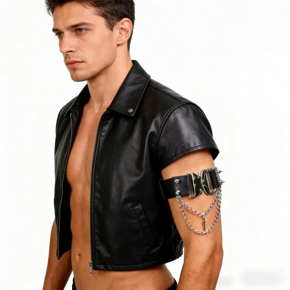 1PC Armbänder für Männer, Manschettenlederring für Anti-Rutsch-Shirt Langarmhalter, Cosplay Punk Goth Rock Style