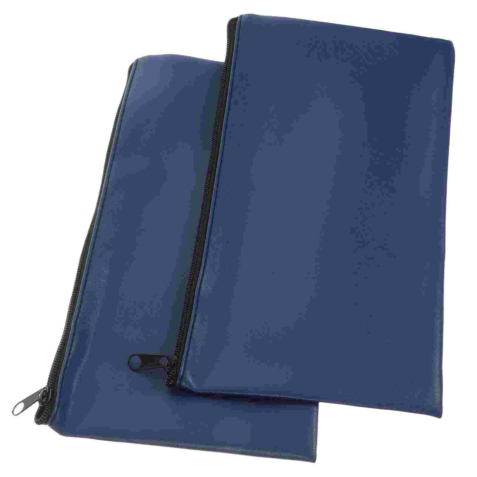 

2 Pcs Pu Bill Bag Cash Deposit Storage 2pcs Packed Blue Coin Purse Zippered Pouches for Organization Money