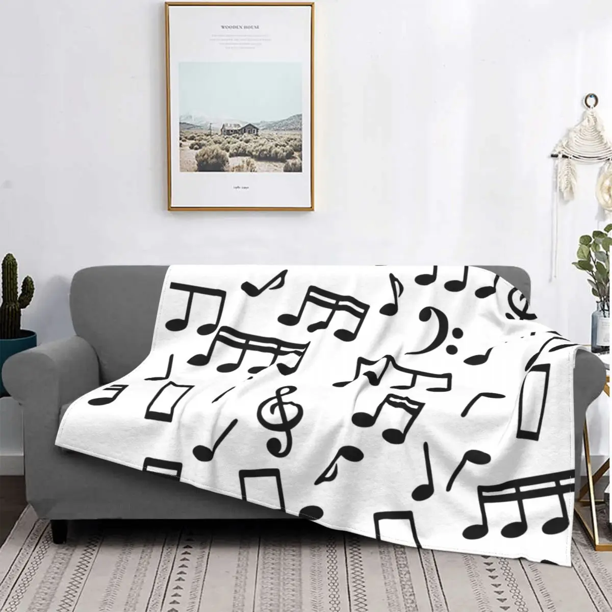 

Black Music Notes Song Piano Blanket Fleece Autumn/Winter Multifunction Lightweight Throw Blankets for Home Travel Bedspread